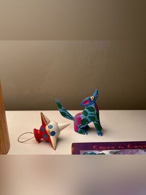 Hand-Painted Green & Blue Mexican Alebrije Fox Figurine and piñata -
